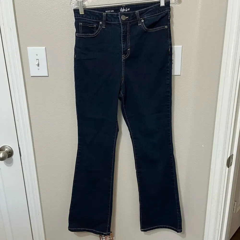 Style and Co High Rise Boot Cut Jeans Sz 8 Stretch Dark‎ Wash